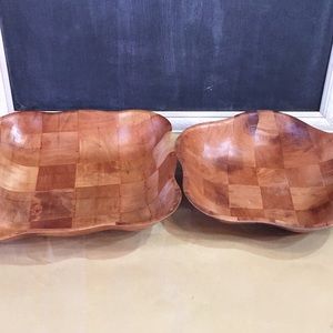 Two band woven wood bowls vintage